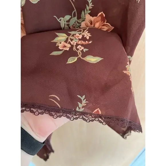 Vintage Victoria's Secret Brown Floral Slip Dress Sheer Lace Trim Coquette Y2K - Picture 4 of 5
